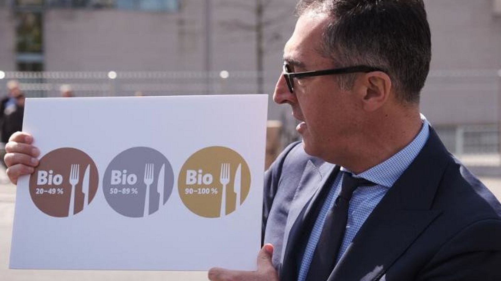 Bundesminister Cem Özdemir präsentiert neues Bio-AHV-Logo.